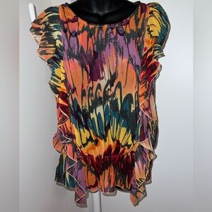 Multicolor Abstract flirty Ruffle Top